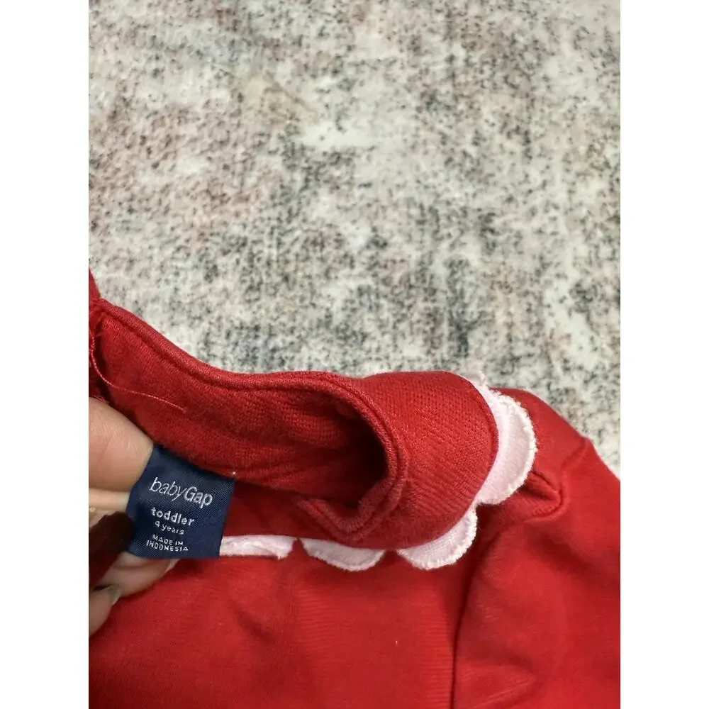 Baby Gap Dress Girls 4T Red White Scallop Long Sleeve Holidays Christmas Preppy